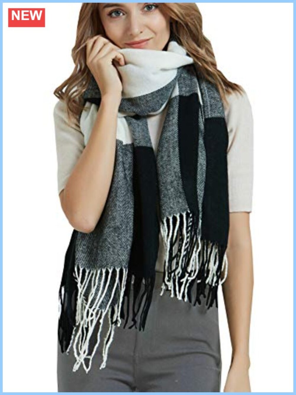 Large Plaid Shawl Scarf Tassel Winter Wrap Cape